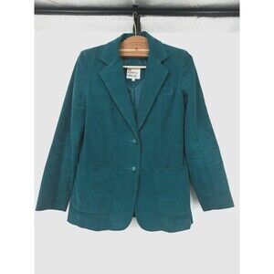 Vintage Kathy‎ Blazer Medium Emerald Corduroy wood  buttons  Preppy Academic